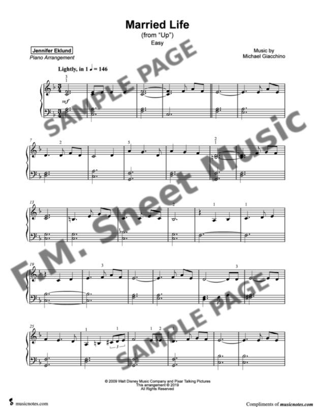 Married Life From Disney Pixars Up Easy Piano By Michael Giacchino Fm Sheet Music Pop 